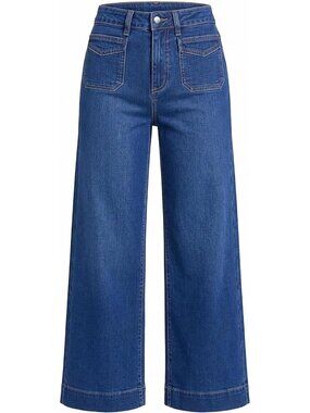 High Waisted Wide Leg Cropped Jeans for Women - Stretchy Denim Pants